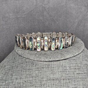 Vintage Mexico 950 Silver & Abalone Shell Link Bracelet 7.5" Signed J-13